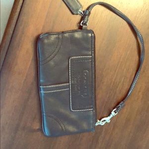 Small black leather wristlet